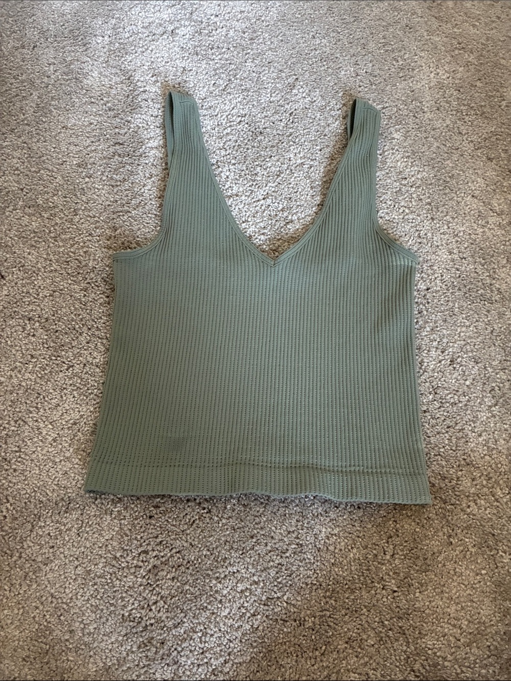 American Threads Olive Ribbed V-Neck Tank Top